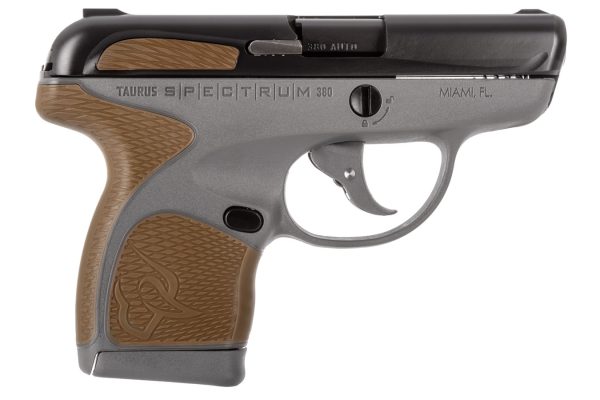 Spectrum .380 Gray Pistol with Black Slide and Flat Dark Earth Grips